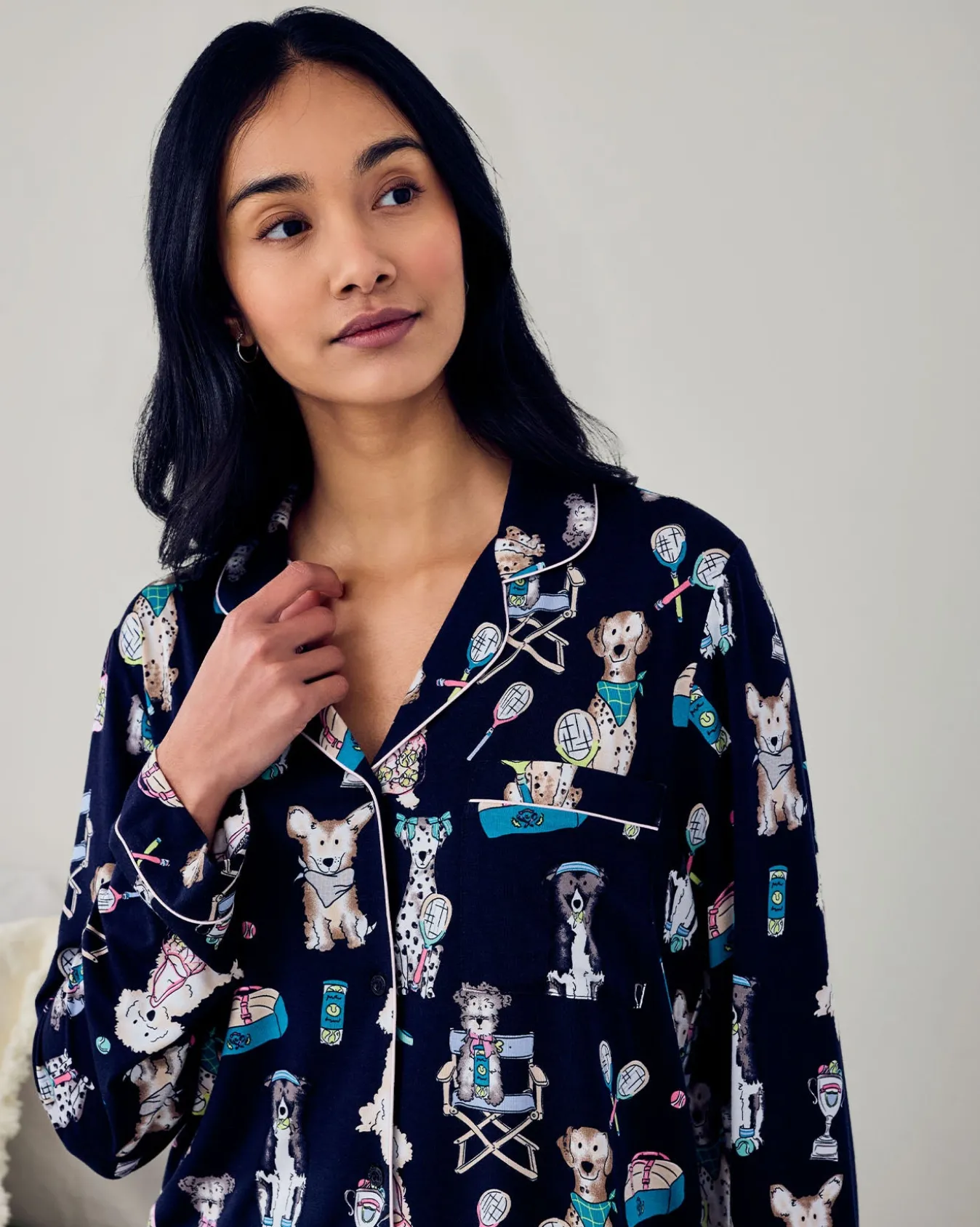 TENCEL™ Modal Tennis Dogs Print Long Pyjama Set - Navy