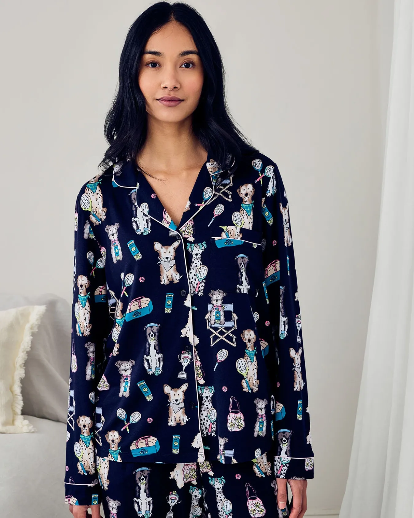 TENCEL™ Modal Tennis Dogs Print Long Pyjama Set - Navy