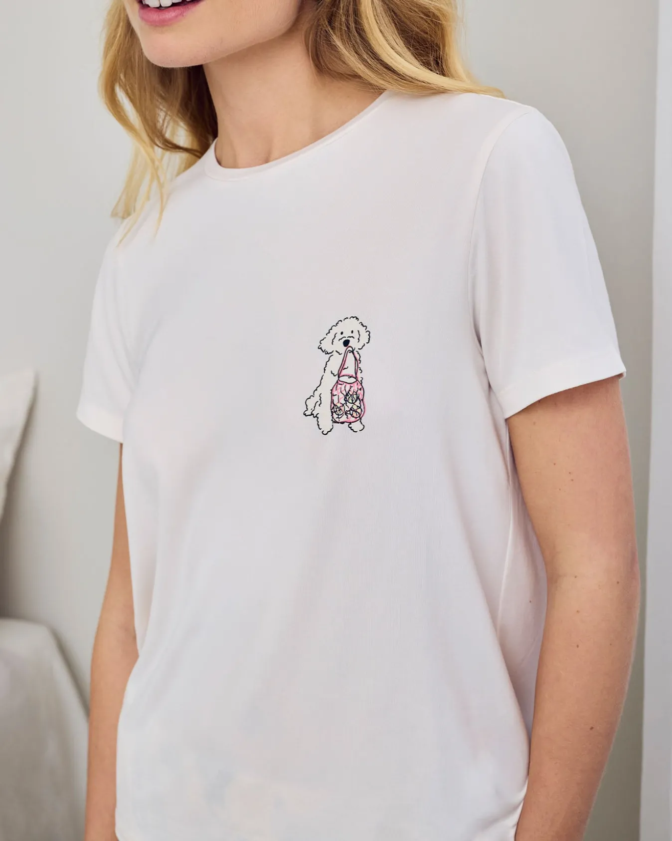 Tennis Dogs Print Short Pyjama Set - Cream
