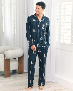 Terrier Dog Stripe Print Long Pyjama Set
