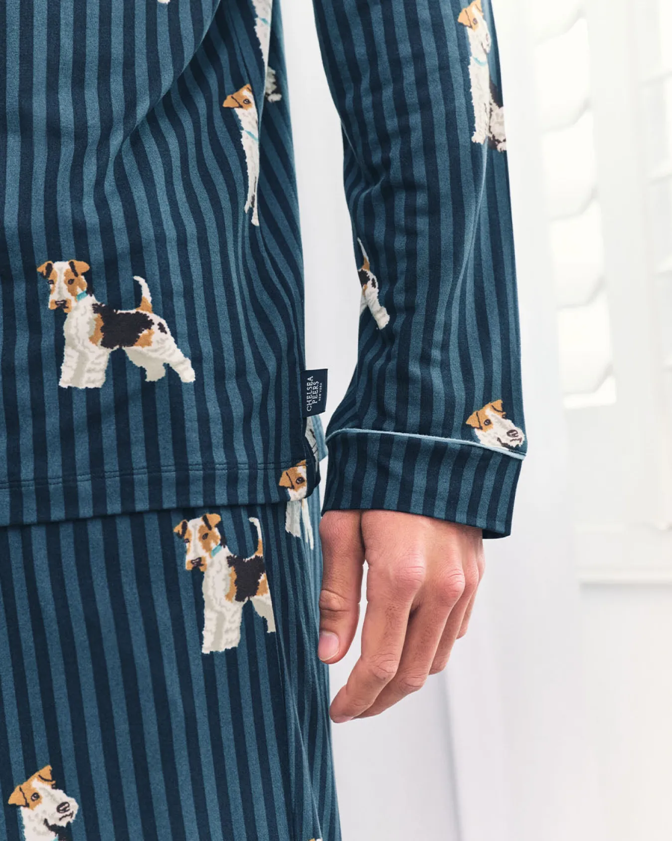Terrier Dog Stripe Print Long Pyjama Set