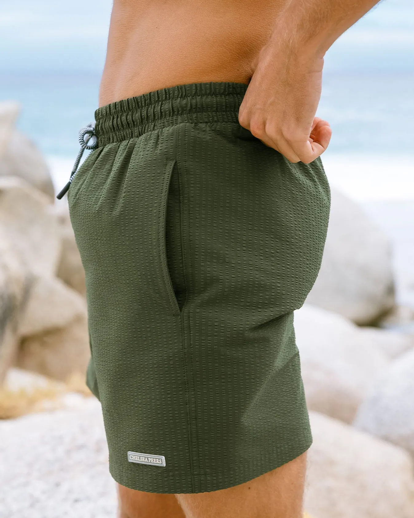 Textured Swim Shorts - Khaki