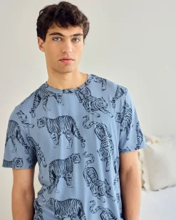 Tiger Print Short Pyjama Set - Indigo