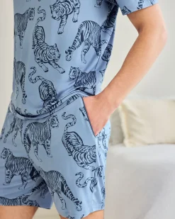 Tiger Print Short Pyjama Set - Indigo