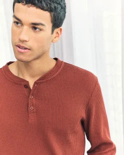 Waffle Henley Lounge Top - Rust