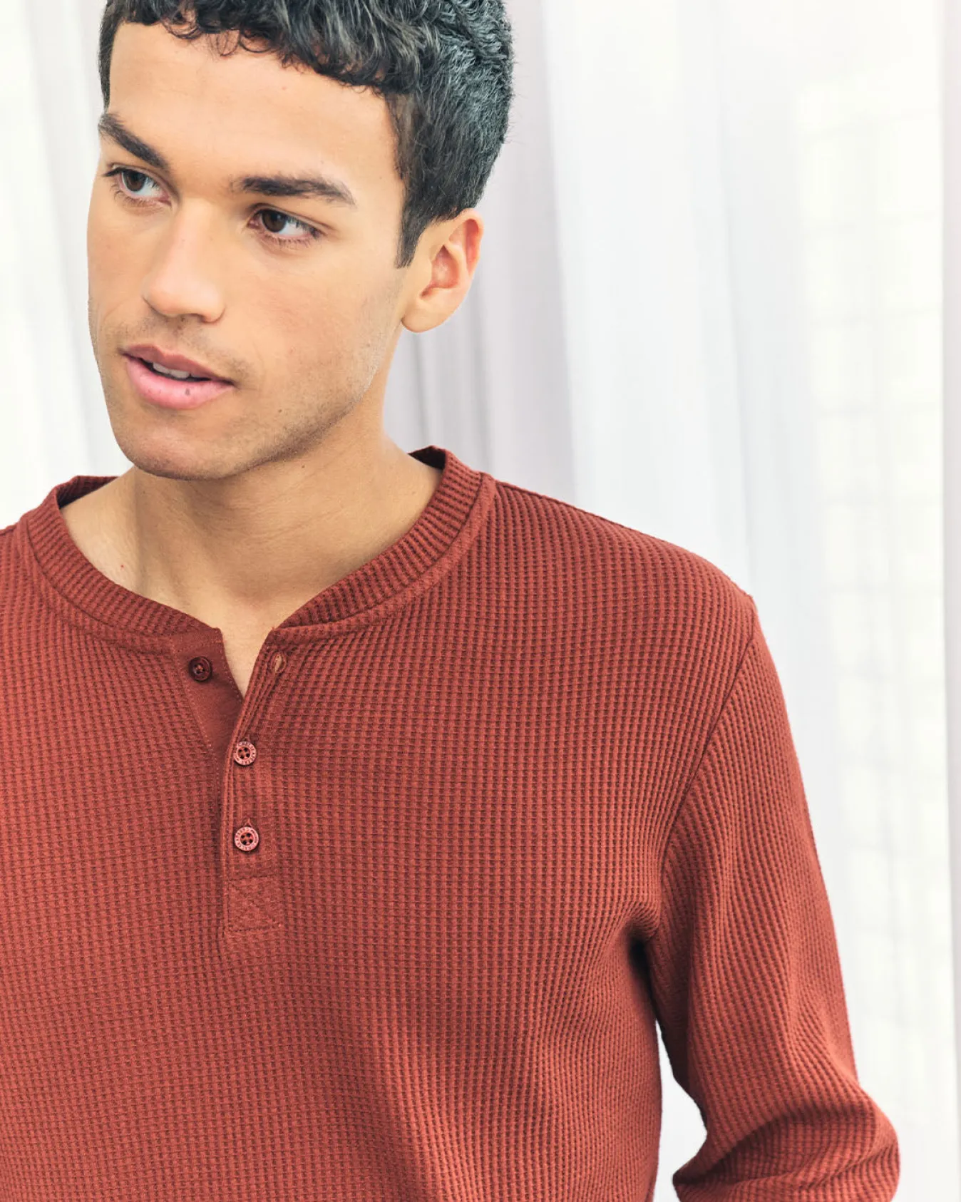 Waffle Henley Lounge Top - Rust