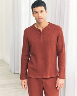 Waffle Henley Lounge Top - Rust