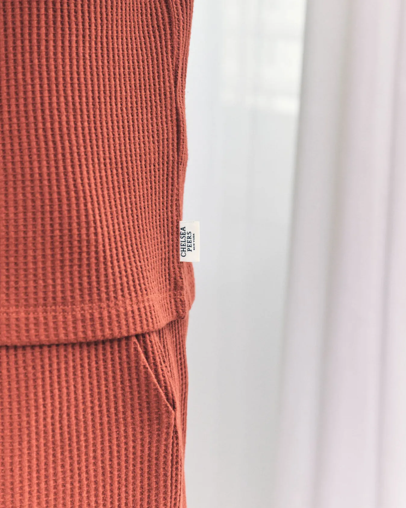 Waffle Henley Lounge Top - Rust