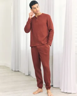Waffle Henley Lounge Top - Rust