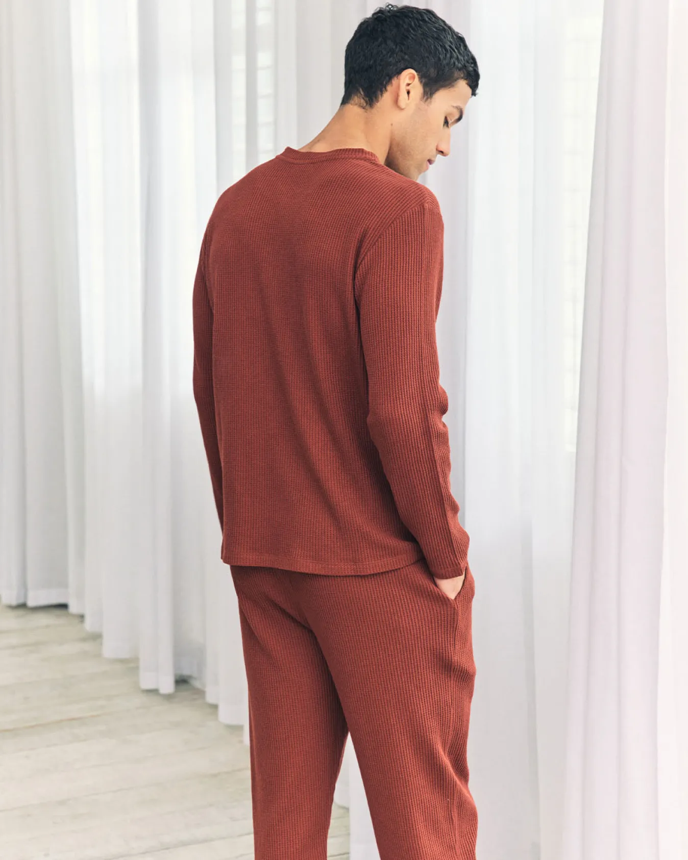 Waffle Henley Lounge Top - Rust