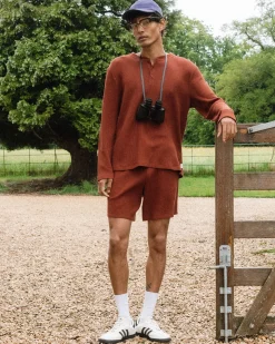 Waffle Henley Lounge Top - Rust
