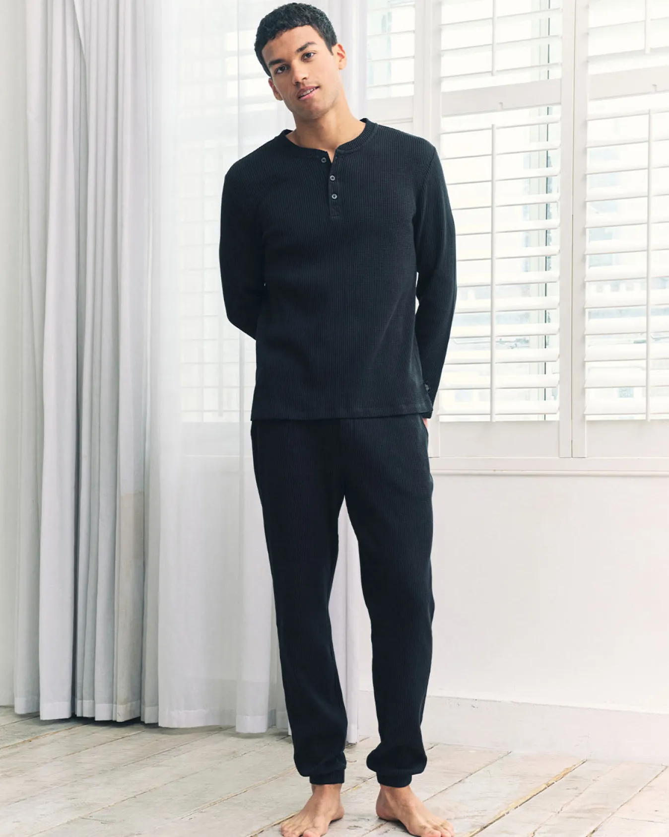 Waffle Long Jogger Lounge Bottoms - Navy