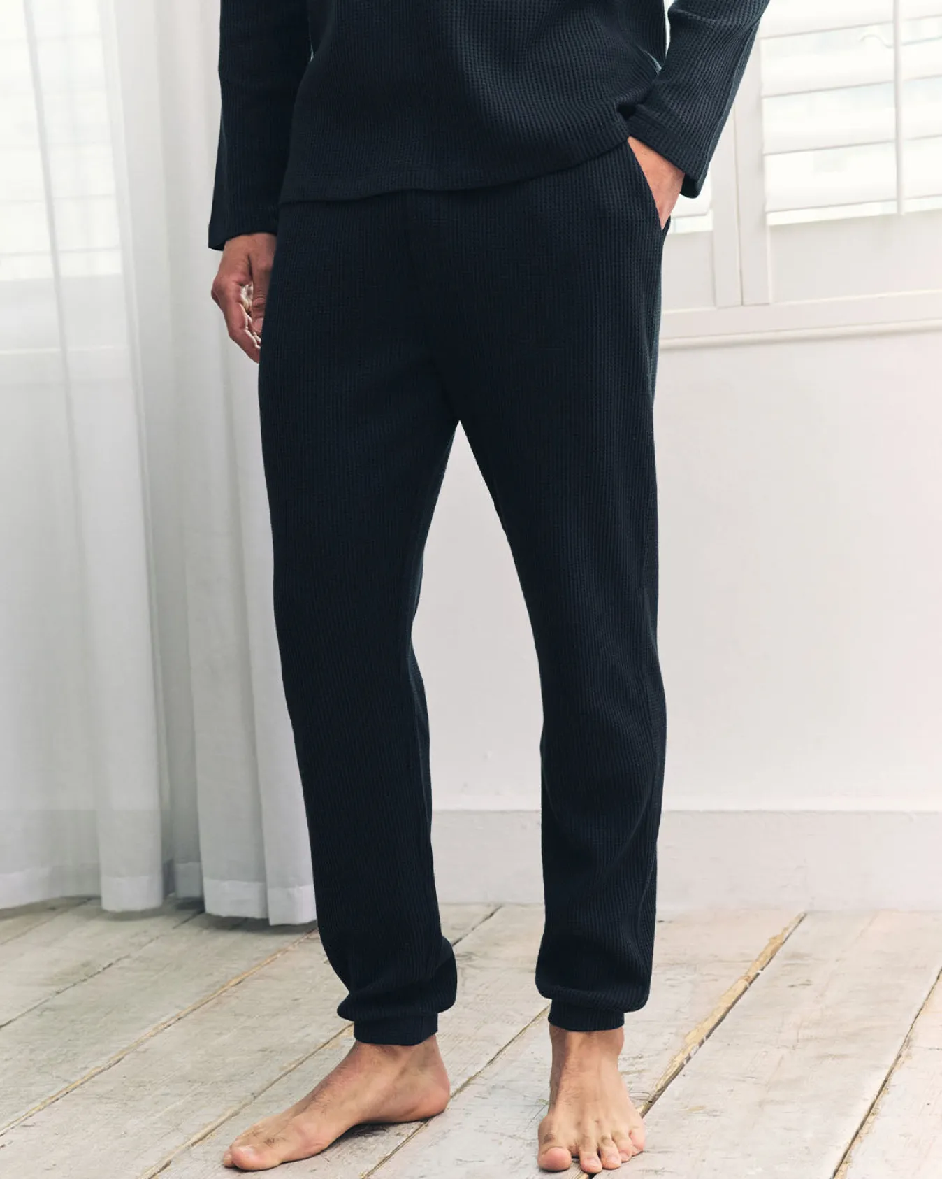 Waffle Long Jogger Lounge Bottoms - Navy