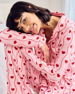 Wavy Stripe Heart Print Long Pyjama Set
