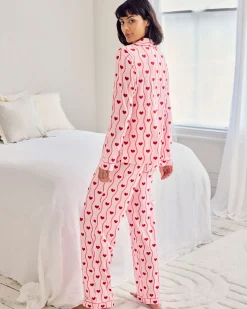 Wavy Stripe Heart Print Long Pyjama Set