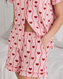 Wavy Stripe Heart Print Short Pyjama Set