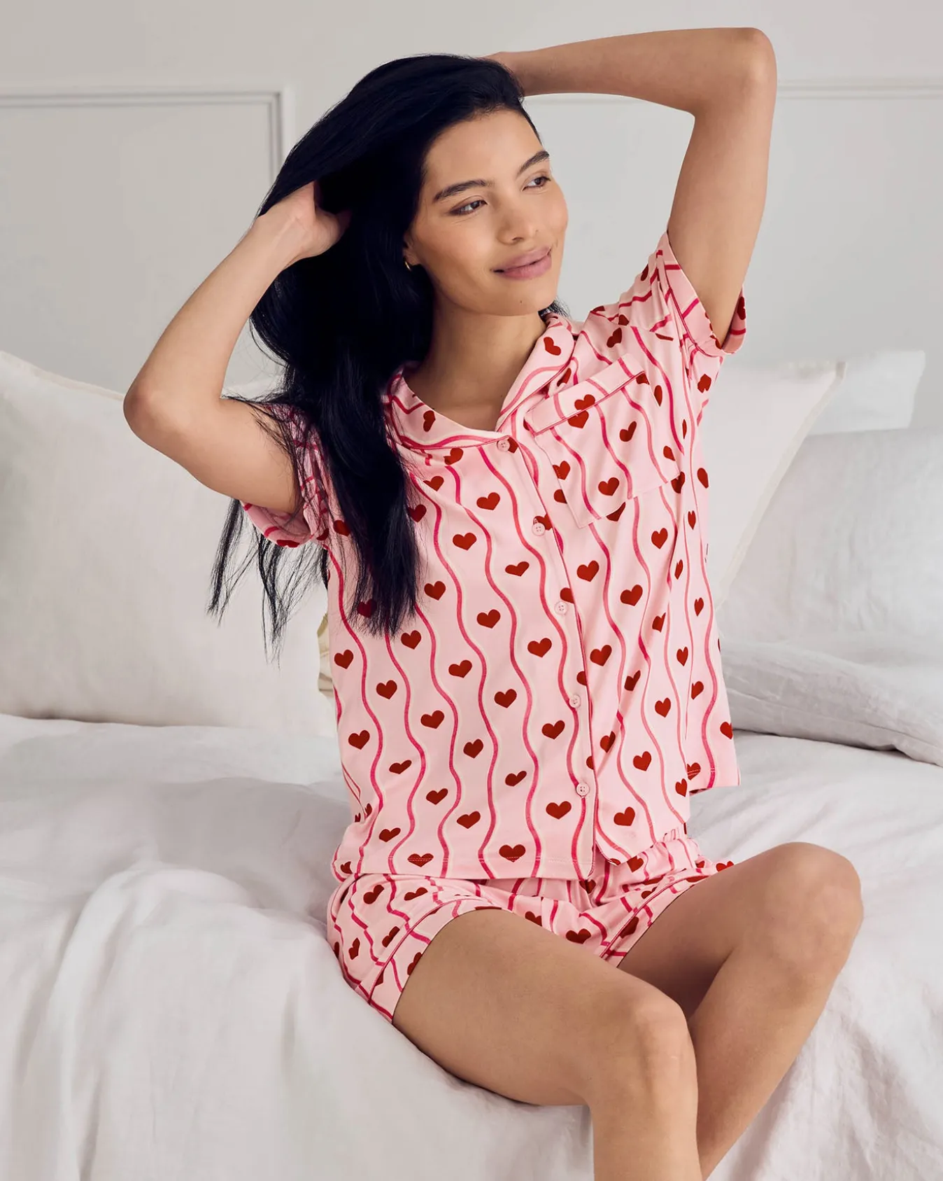 Wavy Stripe Heart Print Short Pyjama Set