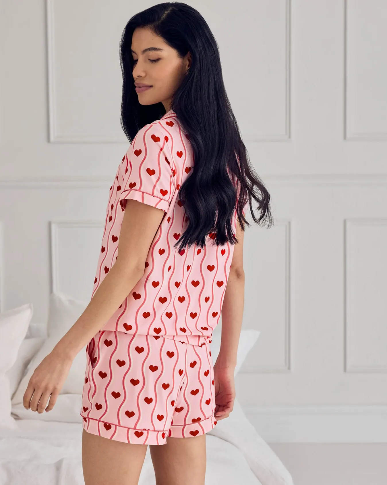 Wavy Stripe Heart Print Short Pyjama Set