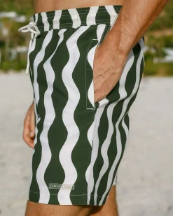 Wavy Stripe Print Swim Shorts