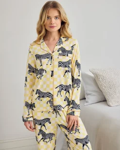 Zebra Checkerboard Print Long Pyjama Set