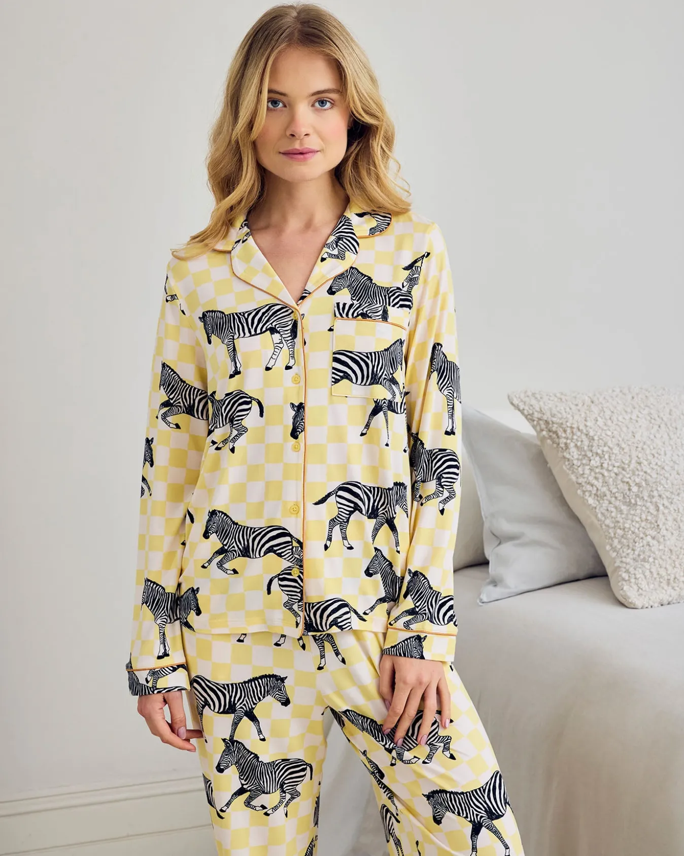 Zebra Checkerboard Print Long Pyjama Set