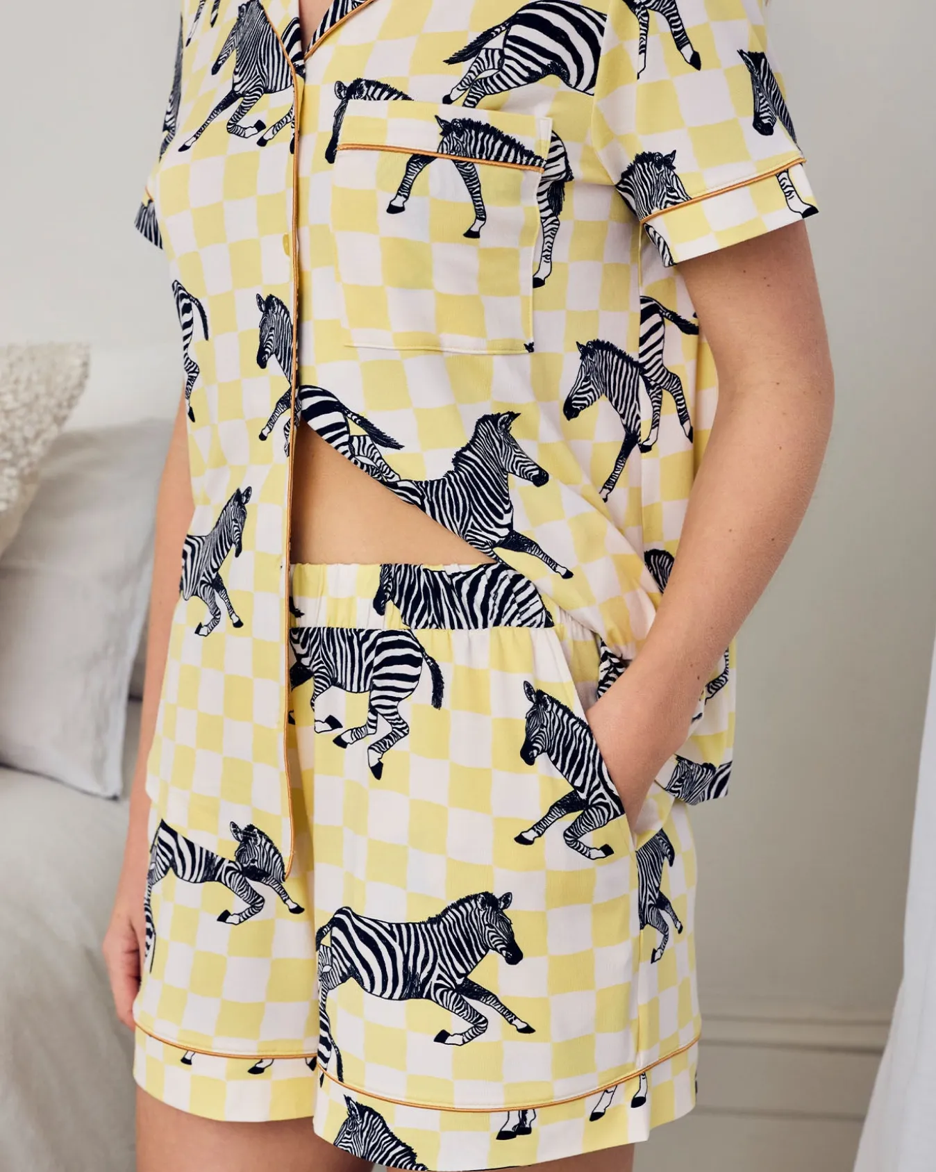 Zebra Checkerboard Print Short Pyjama Set