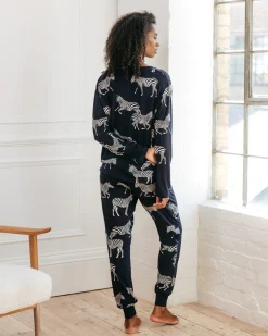 Zebra Print Long Pyjama Set - Navy