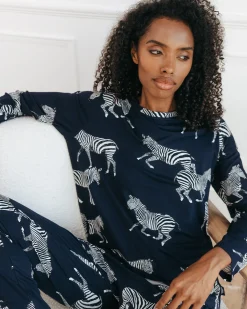 Zebra Print Long Pyjama Set - Navy