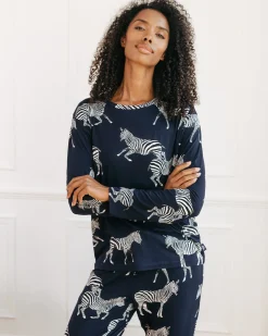 Zebra Print Long Pyjama Set - Navy
