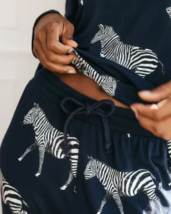 Zebra Print Long Pyjama Set - Navy