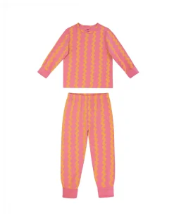 Kids Two Pack Organic Cotton Sunset Wavy / Flamingo Stripe Print Long Pyjama Set