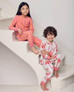 Kids Two Pack Organic Cotton Sunset Wavy / Flamingo Stripe Print Long Pyjama Set