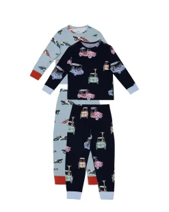Kids Two Pack Racing Frogs / Safari Drive Print Long Pyjama Set