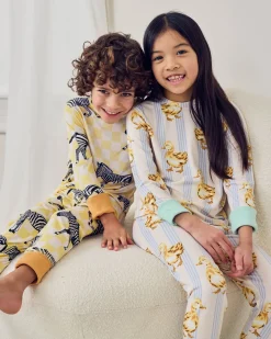 Kids Two Pack Zebra Checkerboard /Fluffy Ducklings Stripe Print Long Pyjama Set