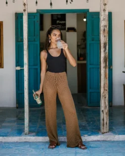 Metallic Knit Wide Leg Trousers