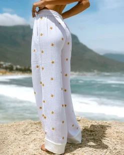Organic Cotton Cheesecloth Embroidered Sunburst Trousers