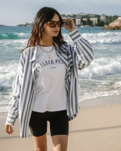 Poplin Stripe Boyfriend Shirt - Blue